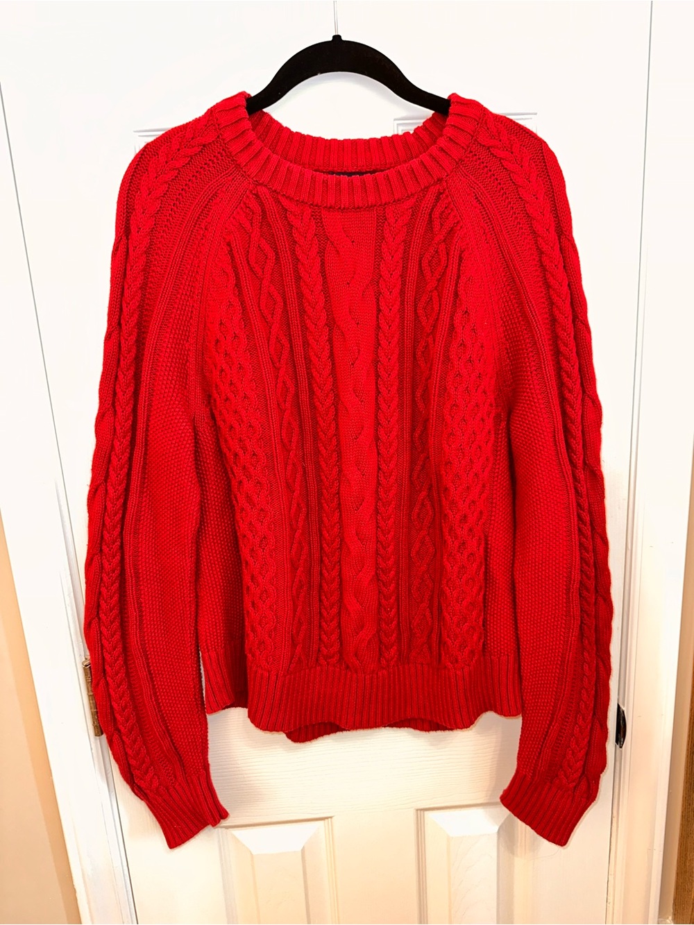 GAP Sled Red 100% Cotton Cable Knit Crewneck Sweater in Medium TALL